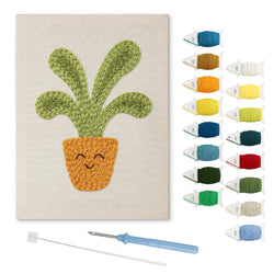 Smiling Orange Pot punch needle kit: finished canvas with threads, punch needle and threader