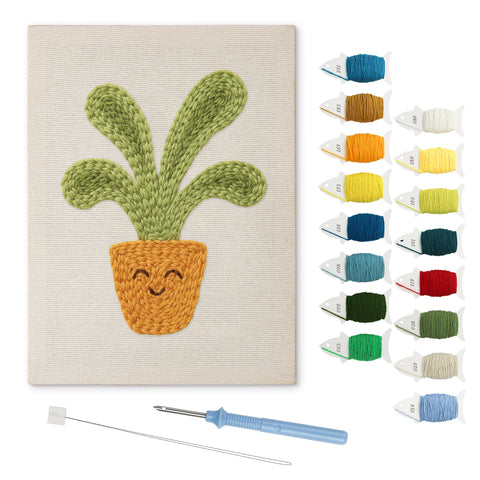 Smiling Orange Pot punch needle kit: finished canvas with threads, punch needle and threader