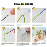 Six steps showing how to thread and use the punch needle