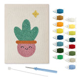 Smiling Pink Pot punch needle kit: finished canvas with threads, punch needle and threader