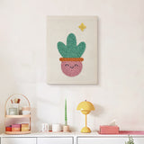 Finished Smiling Pink Pot punch needle canvas on a wall