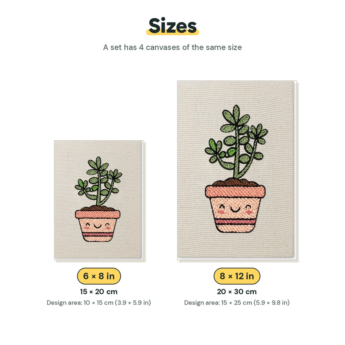 Size chart for the two mini canvas sizes: 6 x 8 in and 8 x 12 in