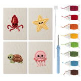 Smiling Sea Friends mini punch needle kit set: four finished canvases with threads, punch needle and threader