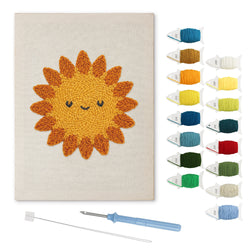 Smiling Sun punch needle kit: finished canvas with threads, punch needle and threader