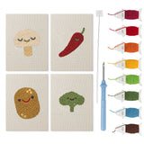 Smiling Veggies mini punch needle kit set: four finished canvases with threads, punch needle and threader
