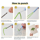 Six steps showing how to thread and use the punch needle