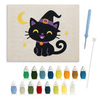 Smiling Witch Kitten punch needle kit: finished canvas with threads, punch needle and threader