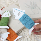 Numbered thread bobbins from a punch needle kit