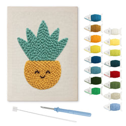 Smiling Yellow Pot punch needle kit: finished canvas with threads, punch needle and threader