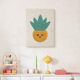 Finished Smiling Yellow Pot punch needle canvas on a wall