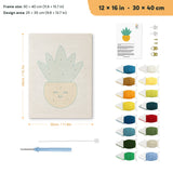 Smiling Yellow Pot punch needle kit, 12 × 16 in (30 × 40 cm): canvas size and kit contents
