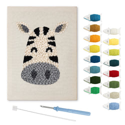 Smiling Zebra punch needle kit: finished canvas with threads, punch needle and threader