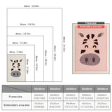 Size chart for punch needle kits from 20 x 30 cm to 60 x 80 cm