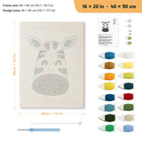 Smiling Zebra punch needle kit, 16 × 20 in (40 × 50 cm): canvas size and kit contents