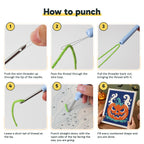 Six steps showing how to thread and use the punch needle