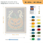 Smoking Jack-o'-Lantern punch needle kit, 16 × 20 in (40 × 50 cm): canvas size and kit contents