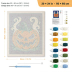 Smoking Jack-o'-Lantern punch needle kit, 20 × 24 in (50 × 60 cm): canvas size and kit contents