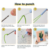 Six steps showing how to thread and use the punch needle
