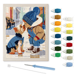 Snow Day Pals punch needle kit: finished canvas with threads, punch needle and threader