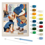 Snow Day Pals punch needle kit: finished canvas with threads, punch needle and threader