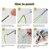 Six steps showing how to thread and use the punch needle