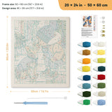 Snow Day Pals punch needle kit, 20 × 24 in (50 × 60 cm): canvas size and kit contents