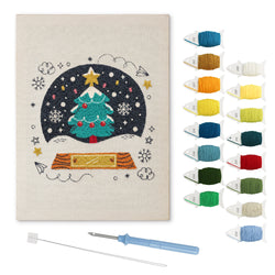Snow Globe Tree punch needle kit: finished canvas with threads, punch needle and threader