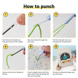 Six steps showing how to thread and use the punch needle