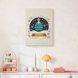 Finished Snow Globe Tree punch needle canvas on a wall