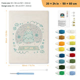 Snow Globe Tree punch needle kit, 20 × 24 in (50 × 60 cm): canvas size and kit contents
