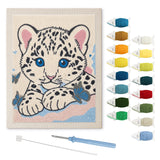 Snow Leopard Cub punch needle kit: finished canvas with threads, punch needle and threader