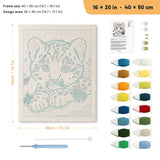 Snow Leopard Cub punch needle kit, 16 × 20 in (40 × 50 cm): canvas size and kit contents