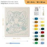 Snow Leopard Cub punch needle kit, 20 × 24 in (50 × 60 cm): canvas size and kit contents