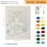 Snow Leopard Cub punch needle kit, 24 × 32 in (60 × 80 cm): canvas size and kit contents