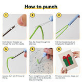 Six steps showing how to thread and use the punch needle