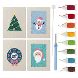 Snowman and Wreath mini punch needle kit set: four finished canvases with threads, punch needle and threader