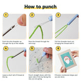 Six steps showing how to thread and use the punch needle
