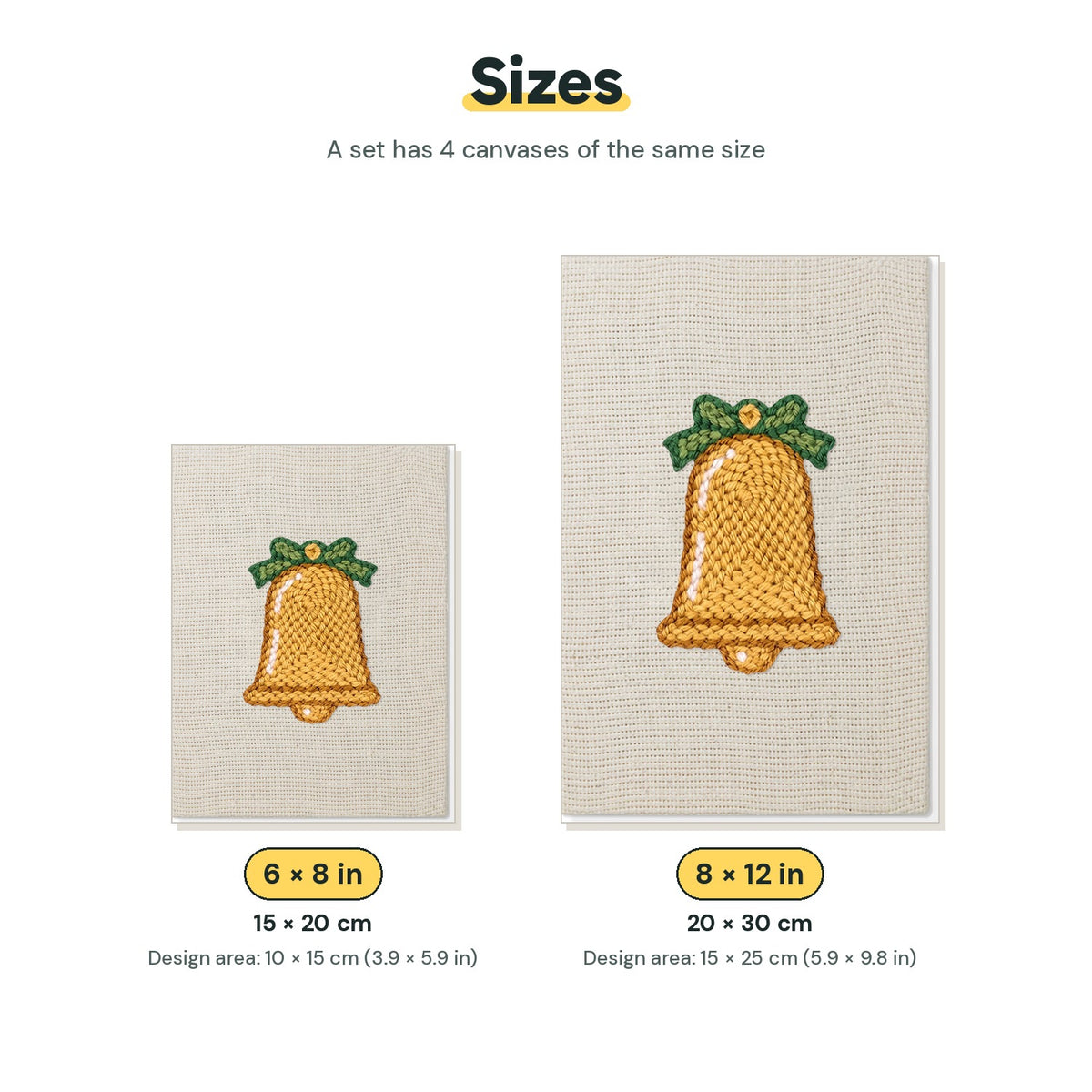Size chart for the two mini canvas sizes: 6 x 8 in and 8 x 12 in