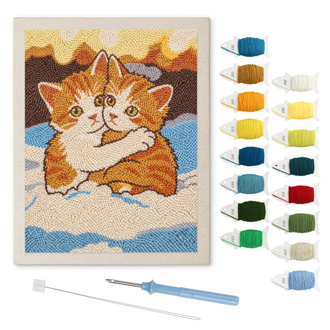 Snowy Ginger Cuddle punch needle kit: finished canvas with threads, punch needle and threader