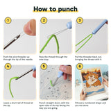 Six steps showing how to thread and use the punch needle