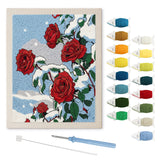 Snowy Red Roses punch needle kit: finished canvas with threads, punch needle and threader