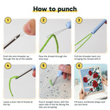 Six steps showing how to thread and use the punch needle