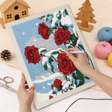Punching the Snowy Red Roses design with the punch needle