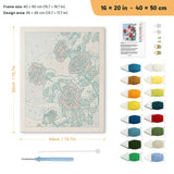Snowy Red Roses punch needle kit, 16 × 20 in (40 × 50 cm): canvas size and kit contents