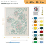 Snowy Red Roses punch needle kit, 20 × 24 in (50 × 60 cm): canvas size and kit contents