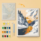 Snowy River Sunset canvas before and after punching, with the threads and tools