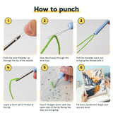 Six steps showing how to thread and use the punch needle