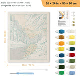 Snowy River Sunset punch needle kit, 20 × 24 in (50 × 60 cm): canvas size and kit contents