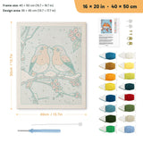Snowy Robin Pair punch needle kit, 16 × 20 in (40 × 50 cm): canvas size and kit contents