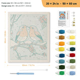 Snowy Robin Pair punch needle kit, 20 × 24 in (50 × 60 cm): canvas size and kit contents